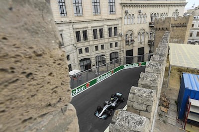 Valtteri Bottas steers through the streets of Baku during the 2018 Azerbaijan Grand Prix. AFP