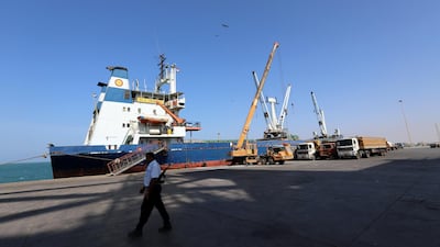 A coast guard walks past a ship docked at the Red Sea port of Hodeidah, Yemen January 5, 2019. Reuters