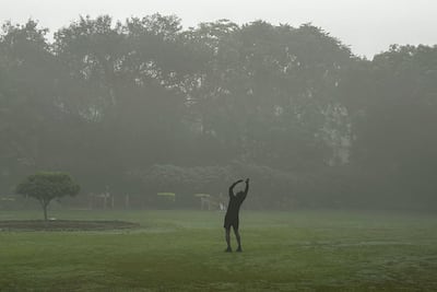 Early morning exercise in a smog-shrouded park in New Delhi on Friday. AP