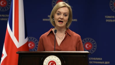 Britain's Foreign Secretary Liz Truss speaks in Ankara, where she met her Turkish counterpart Mevlut Cavusoglu. EPA