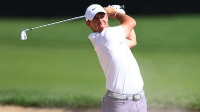 Rory McIlroy plays his second shot on the ninth hole during round one of the Dubai Desert Classic at Emirates Golf Club. Getty Images