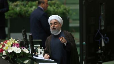 Iranian president Hassan Rouhani speaks in a session of parliament to debate his proposed cabinet, in Tehran, Iran, on Tuesday, August 15, 2017. Vahid Salemi / AP Photo