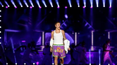 Justin Bieber performs in concert on Saturday, May 06, 2017, at the Autism Rocks Arena in Dubai. Chris Whiteoak for The National