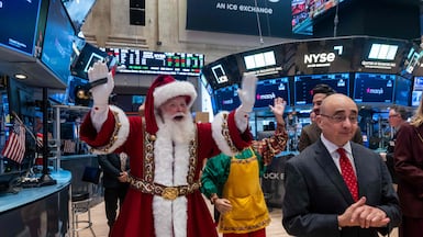 Festive celebrations at the New York Stock Exchange. Technology stocks weighed on Wall Street amid overspending concerns. AFP