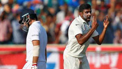 India off-spinner Ravichandran Ashwin, right, took two England wickets at Visakhapatnam on Friday. Danish Siddiqui / Reuters