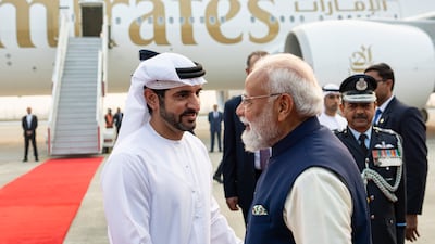 Sheikh Hamdan bin Mohamed with Mr Modi