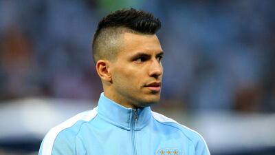 Sergio Aguero of Manchester City looks on prior to the Uefa Champions League quarter final second leg match between Manchester City FC and Paris Saint-Germain at the Etihad Stadium on April 12, 2016 in Manchester, United Kingdom. (Photo by Alex Livesey/Getty Images)
