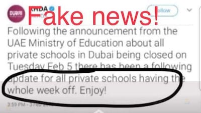 KHDA rebuke a fake announcement doctored by pupils who hoped to have more days off this week.