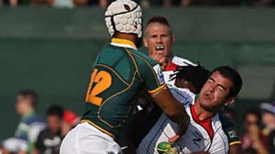 The performance of Taif Al Delamie, in white, of the Arabian Gulf side stood out during the Dubai Sevens.