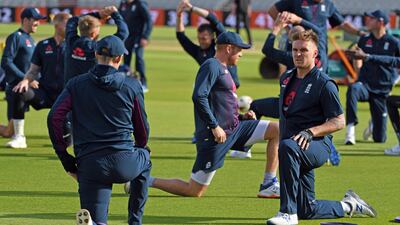 Jason Roy, right, takes part in a training session. AFP