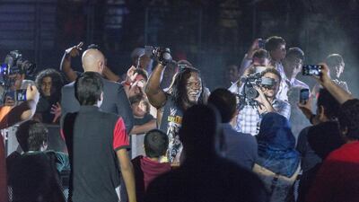 R-Truth makes his appearance at the Dubai Duty Free Tennis Stadium for the WWE Live Dune Bash wrestling event. Antonie Robertson/The National