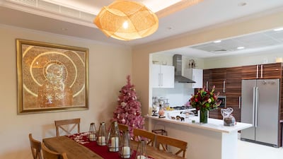 The dining room and kitchen area.