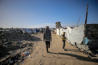 An amputee in the ruins of the Al Tuffah neighbourhood in eastern Gaza city. EPA
