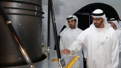 The Crown Prince of Abu Dhabi and Sheikh Mansour bin Zayed Al Nahyan Deputy Prime Minister and Minister of Presidential Affairs on a tour of the Museum of Future Government Services. Wam