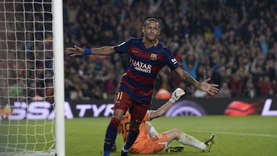 Neymar was in fine form for Barcelona on Saturday, scoring four in a 5-2 victory against Rayo Vallecano. Josep Lago / AFP