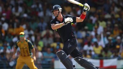 Kevin Pietersen of England in action during the final of the ICC World Twenty20 2010 against Australia ain Bridgetown, Barbados. (Photo by Clive Rose/Getty Images)