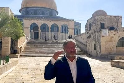 Israel's extremist National Security Minister Itamar Ben-Gvir outside the Dome of the Rock at the Al Aqsa Mosque compound. AFP