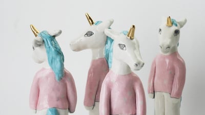Ceramic unicorns by French sculptor Clementine De Chabaneix. Courtesy Comptoir 102