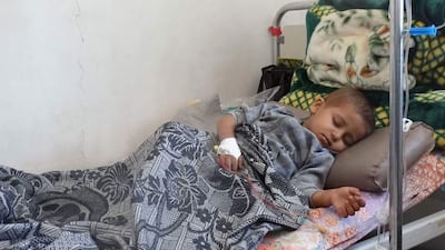 A young cancer patient receives treatment at Al Amal Centre in Taez city, which is struggling to keep going after being shelled by Houthi rebels who are also blocking vital medicines and equipment. Courtesy Taha Saleh