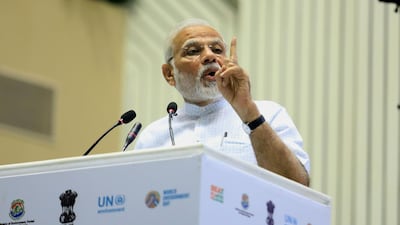 Indian Prime Minister Narendra Modi speaks during an event marking World Environment Day in New Delhi. EPA / STR