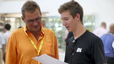 Jumeirah College student Karl Watrelot with his dad Olivier Watrelot. Chris Whiteoak / The National