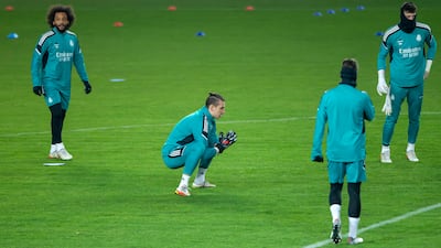 Players of Real Madrid warm-up on the pitch in Tiraspol, Moldova. EPA