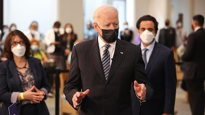 US President Joe Biden visits a coronavirus vaccination site at the Virginia Theological Seminary in Alexandria, Virginia, on April 6, 2021. EPA