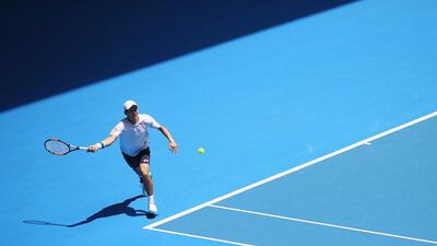 Kei Nishikori of Japan hits a forehand during a practice session ahead of the 2016 Australian Open at Melbourne Park. Michael Dodge / Getty Images