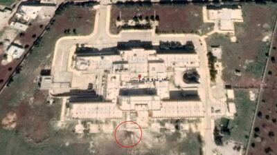 Google satellite imagery shows the aftermath of a Russian strike on Azaz National Hospital, north of Aleppo.