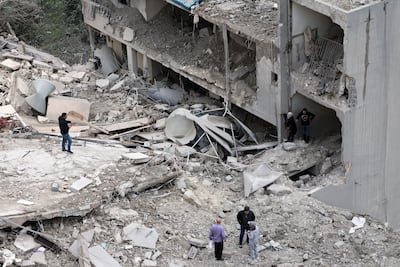 A destroyed building following an Israeli air strike in the village of Qannarit, southern Lebanon. EPA