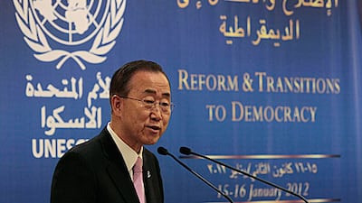 Ban Ki-moon, the UN secretary general, said the Syrian regime's path of repression is a dead end, at the opening of a UN conference in Beirut yesterday..