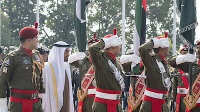 Sheikh Mohamed bin Zayed attends a reception held by Imran Khan, Prime Minister of Pakistan, at the Prime Minister's residence. Rashed Al Mansoori / Ministry of Presidential Affairs