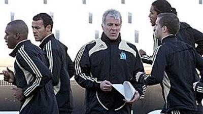 Marseille's coach Eric Givets, centre, wants his team to make up for their Uefa Cup quarter-final defeats in previous years.