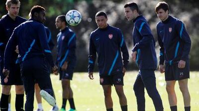 Arsenal players during a training session.