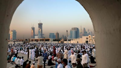 Worshippers perform the Eid prayer at Dubai's Eid Musalla in Dubai's old port on May 13. AFP
