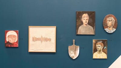 The salon-style hang at Lawrie Shabibi showing works by: Amir Khojasteh, Mohammed Kazem, Farhad Ahrarnia and Philip Mueller. Pictures: Antonie Robertson / The National