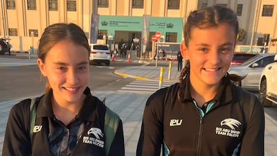 Twins Naja, left, and Emma, now 13, are happy to be back at British International School Abu Dhabi this week. Phil Johnson / The National