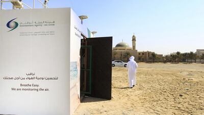 The Environment Agency Abu Dhabi has announced it is working on a new strategy for air quality, including pollution levels for industry. The agency has also doubled the number of its air-monitoring stations to 20 across the emirate, including this one in Khalifa City. Mona Al Marzooqi / The National