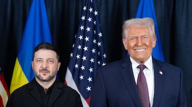 Ukrainian President Volodymyr Zelenskyy, left, held talks with US President Donald Trump at the World Economic Forum in Davos. AFP