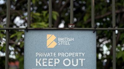 A British Steel works sign is seen in Scunthorpe, northern England. Reuters