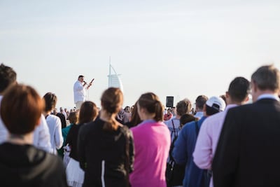 Evangelical preacher Jim Burgess addresses worshippers in Dubai on Easter Sunday. Courtesy: Motivate