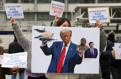 Anti-war demonstrators gather in Seoul. EPA