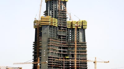 The construction team working on the Jeddah Tower project has completed the podium structure and reached the 40th vertical floor. Pictured is the tower on Sunday, May 15,2016. Susan Baaghil for The National