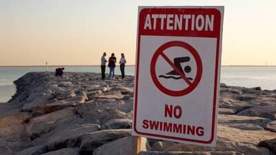 Swimming was banned at Al Bateen beach yesterday.