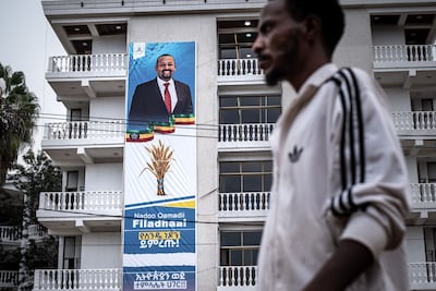 A poster depicting Ethiopia’s Prime Minister, Abiy Ahmed. AFP
