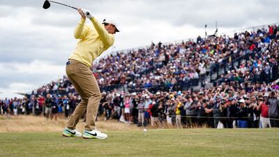 Northern Ireland's Rory McIlroy tees-off the 16th hole. PA