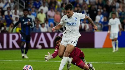 Al Hilal's Marcos Leonardo scores his side's second goal against Pachuca. AP