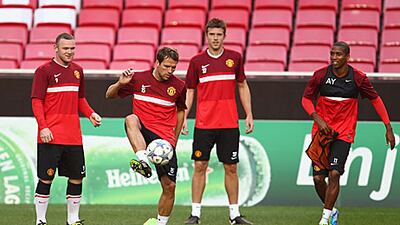 Michael Owen, second left, has been forced to watch from the bench as Manchester United’s youngsters have started the season in such impressive fashion.