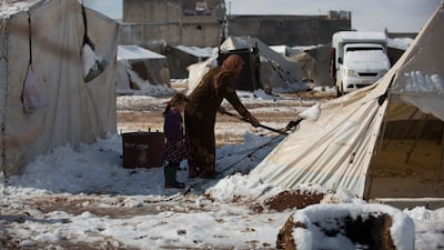 Khadija Suleiman, 50, displaced from the southern countryside of Aleppo, has 7 children. She said that before they were displaced, they did not feel winter because they had warm houses and money. But now that they live in tents, their financial situation is difficult and they are afraid of what is to come during the winter.