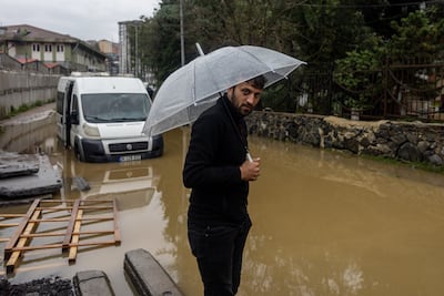 A man stands by the water following extremely heavy rainfall on in Istanbul, Turkey. At least two people died after severe flooding caused the heaviest rainfall in 84 years, according to Istanbul Governor Davut Gül. Getty Images